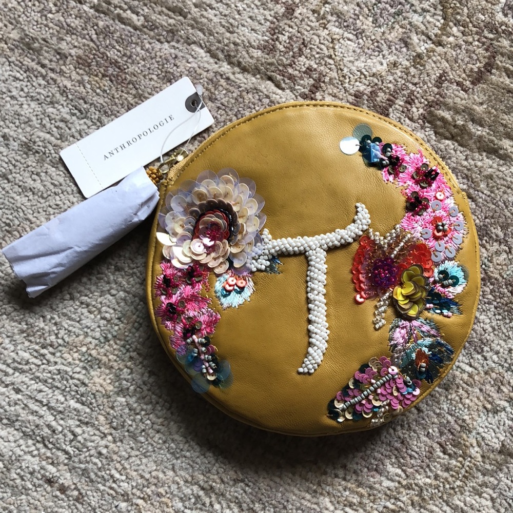 Embellished Leather Monogram Pouch T